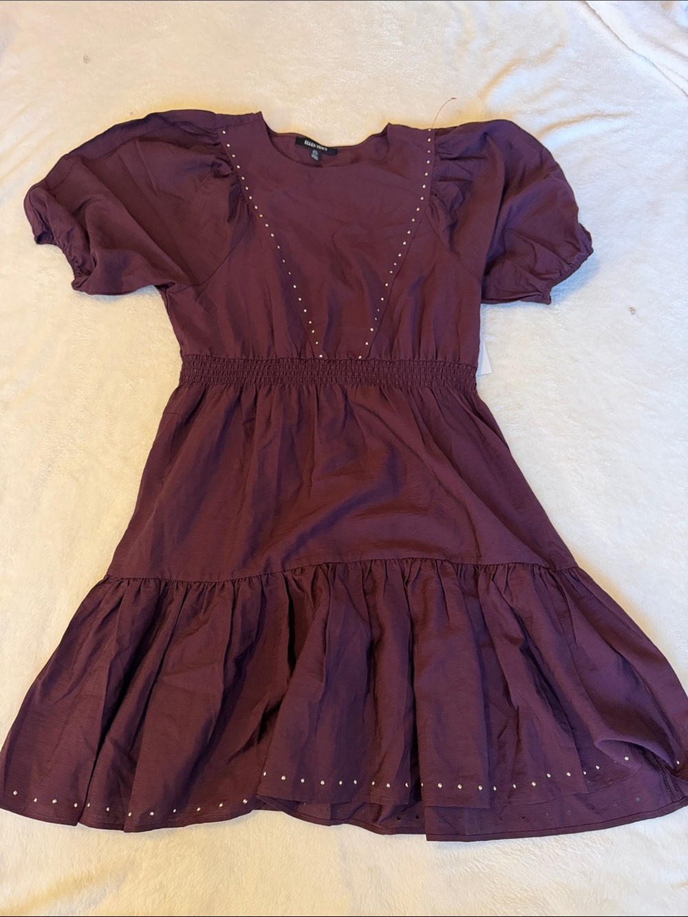 Ellen Tracy Purple Girls' Smocked Waist Dress with Stud Accents